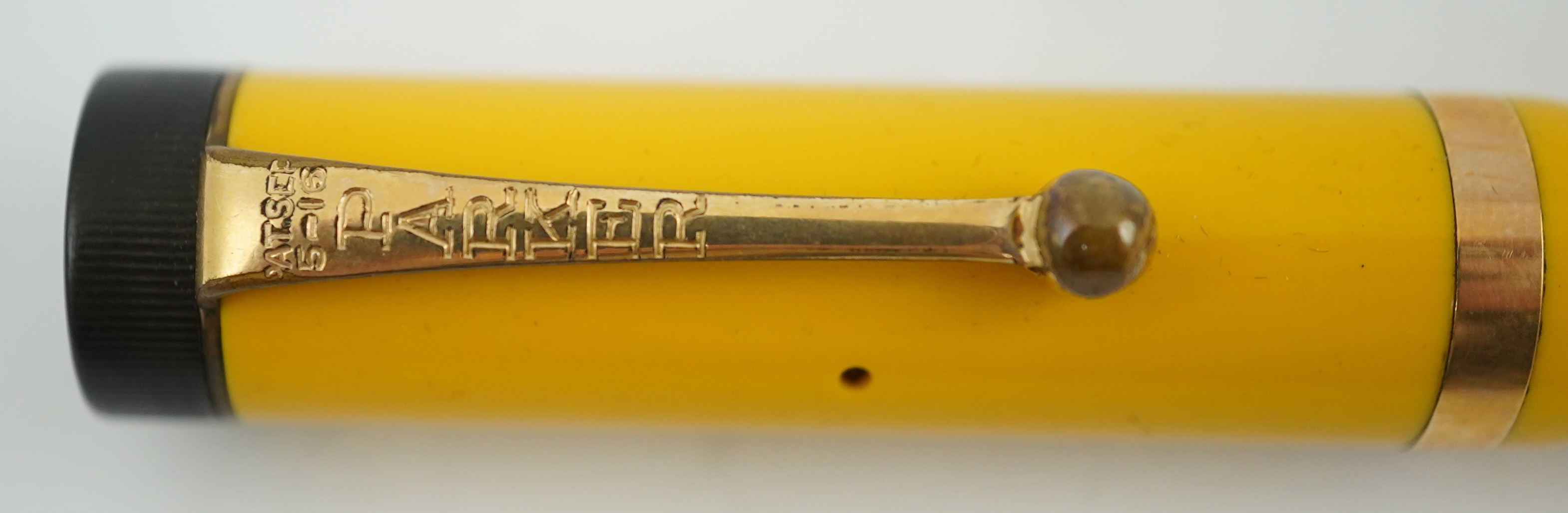 A Parker Duofold Lucky Curve Junior Mandarin yellow fountain pen